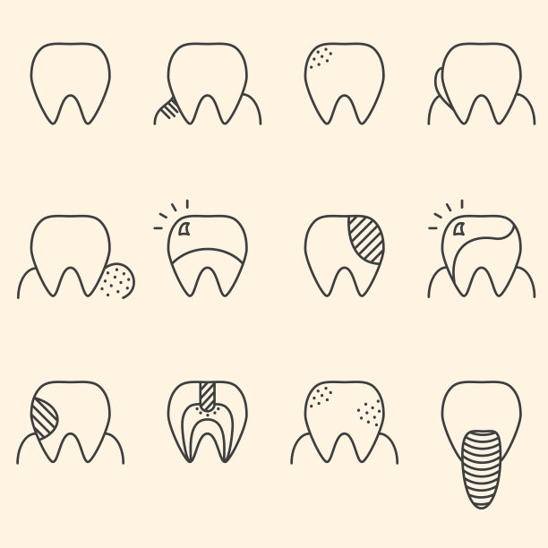 一组带有不同疾病的极简牙齿图片下载
