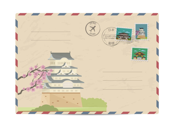 老式的邮政信封，上面贴有日本邮票图片下载