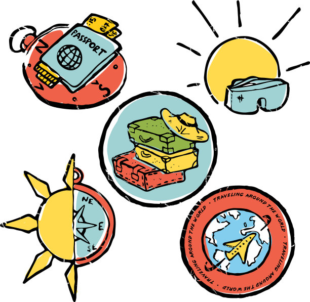 旅行彩色图标集图片下载