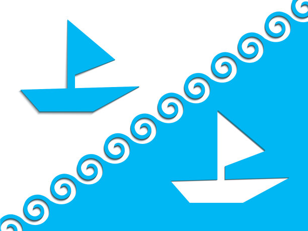 从一个蓝色的硬纸板船和一个帆和图片下载