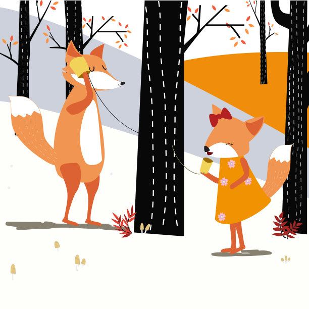 复古可爱的春天夏天狐狸狼电话图片下载