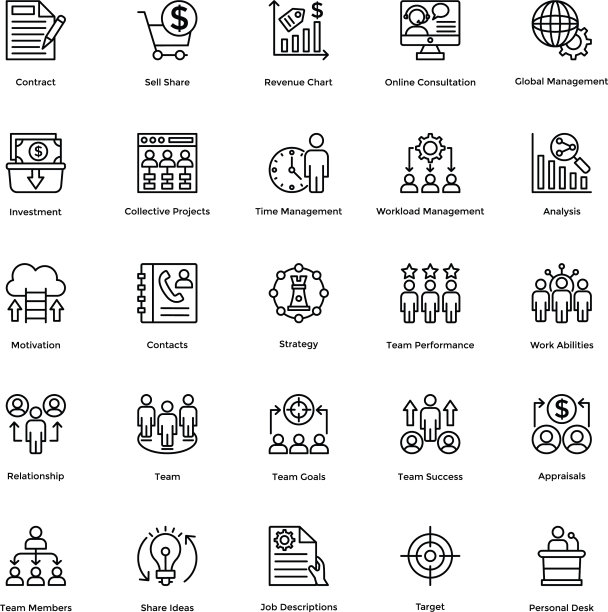 项目管理线性图标集（共6个）图片下载