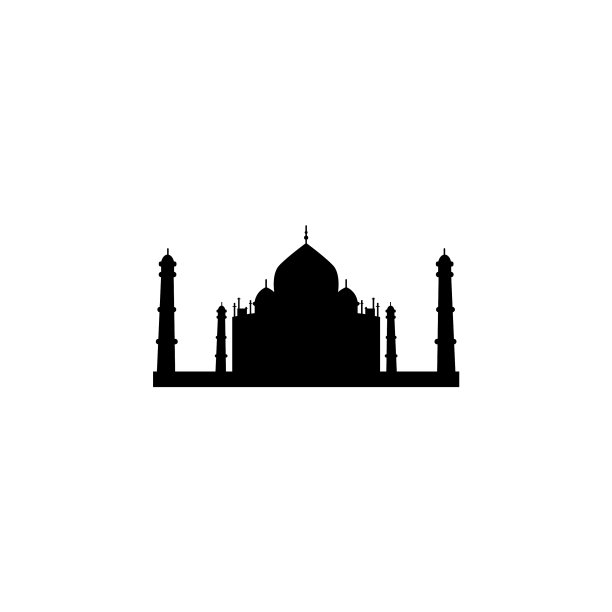 泰姬陵剪影图标黑对白图片下载
