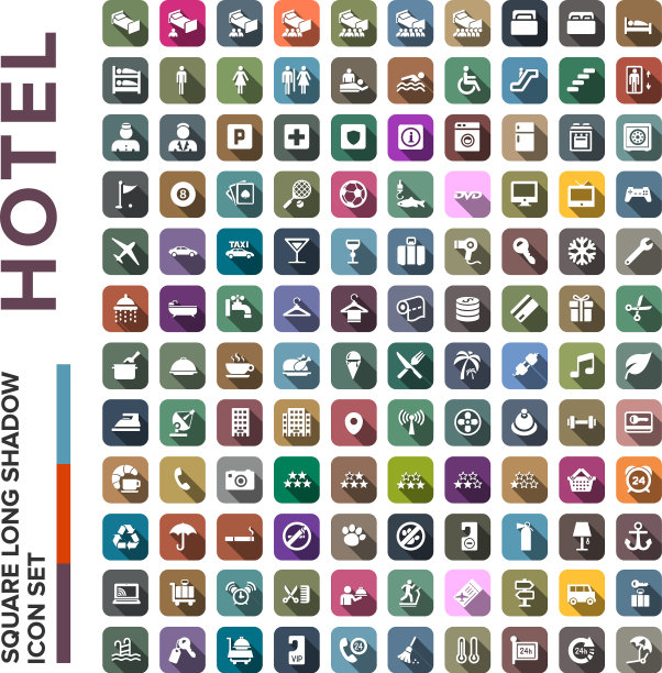 酒店图标设置在平面设计与长阴影图片下载