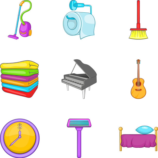 家庭事务图标设置卡通风格图片下载