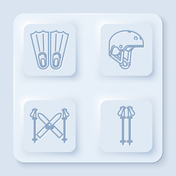 为游泳头盔滑雪设置线橡胶脚蹼图片下载