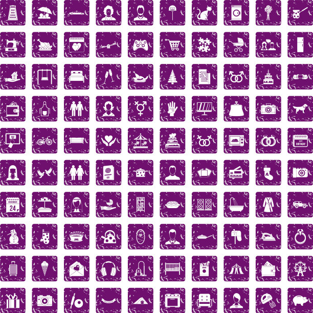 100个家庭图标设置垃圾摇滚紫色图片下载