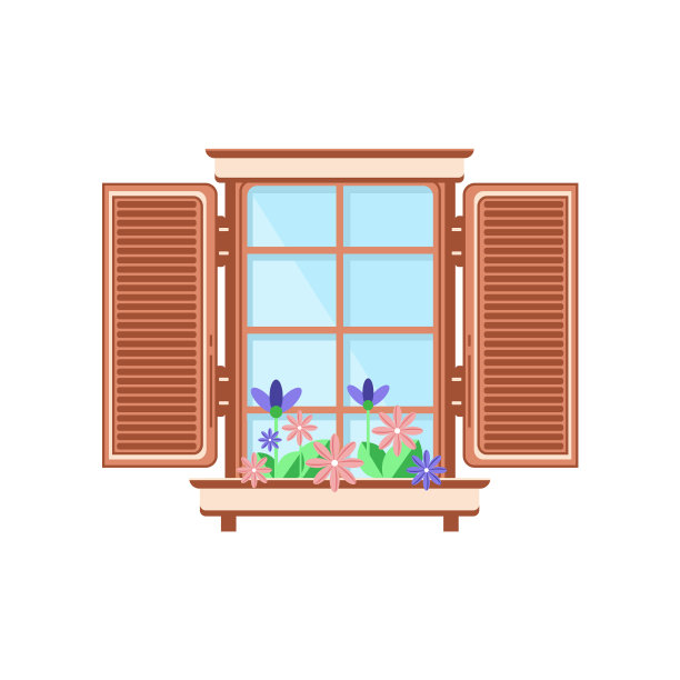 带有百叶窗和植物的复古木窗图片下载