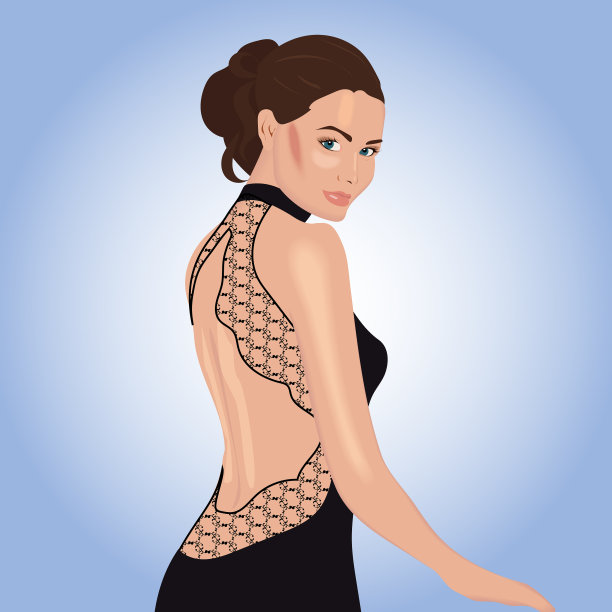 漂亮的女人穿着黑色的裙子和蕾丝装饰图片下载