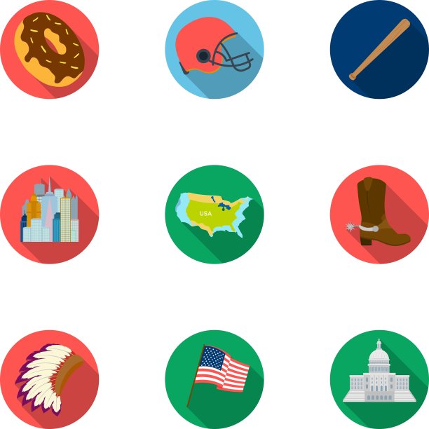 美国国家设置图标在扁平风格大图片下载