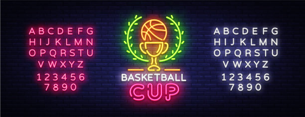 篮球比赛之夜霓虹标志图片下载