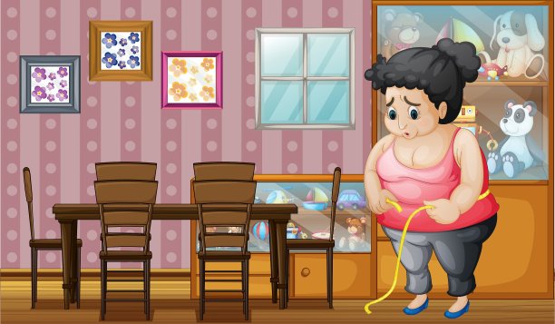 一个胖女人在量她的臀部图片下载