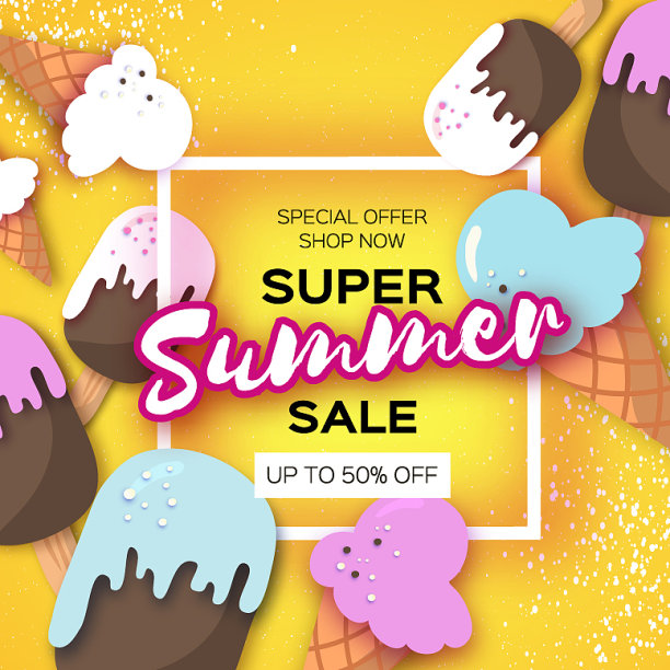 超级夏季特卖会，纸制蛋卷冰淇淋图片下载