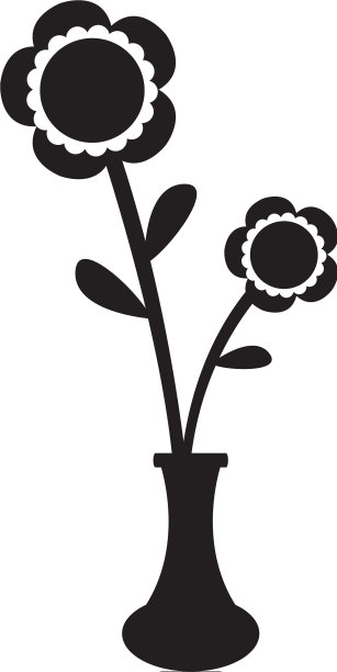 可爱的向日葵在花盆剪影图片下载