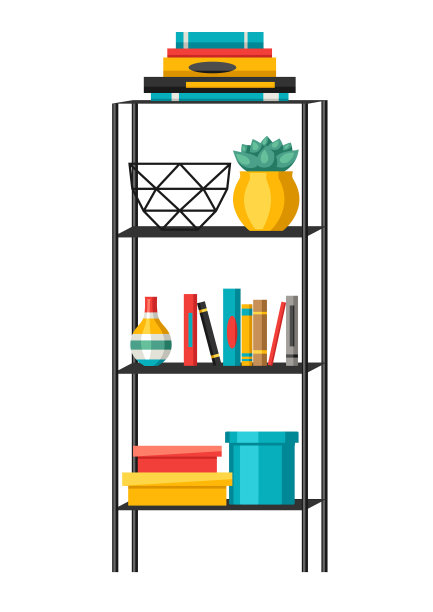 室内家居装饰书架上的书籍和花瓶图片下载