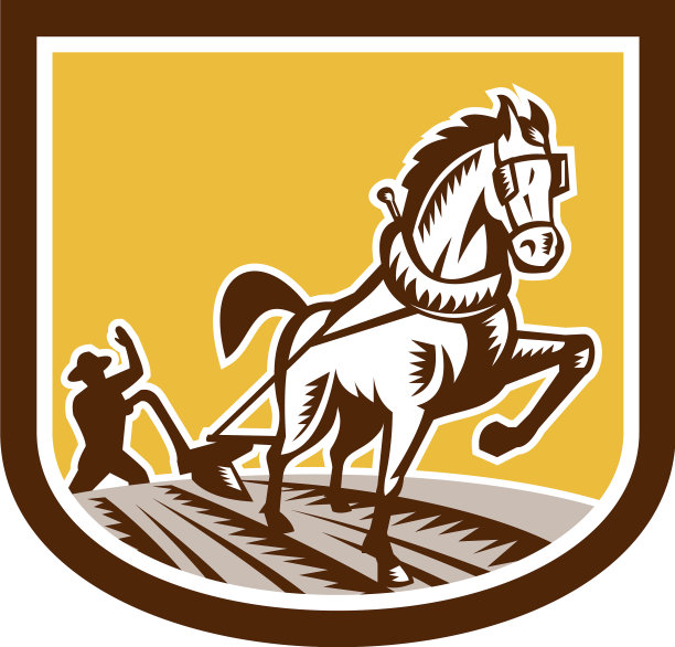 农民和马犁农场Crest木刻复古图片下载