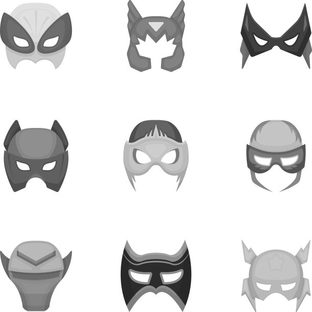 超级英雄面具设置图标在单色风格大图片下载