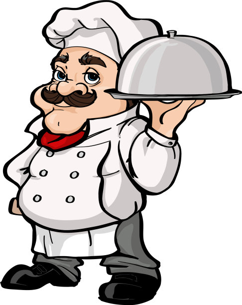 微笑的厨师卡通人物拿着银图片下载