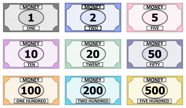 一套用于玩棋盘游戏的钞票图片下载