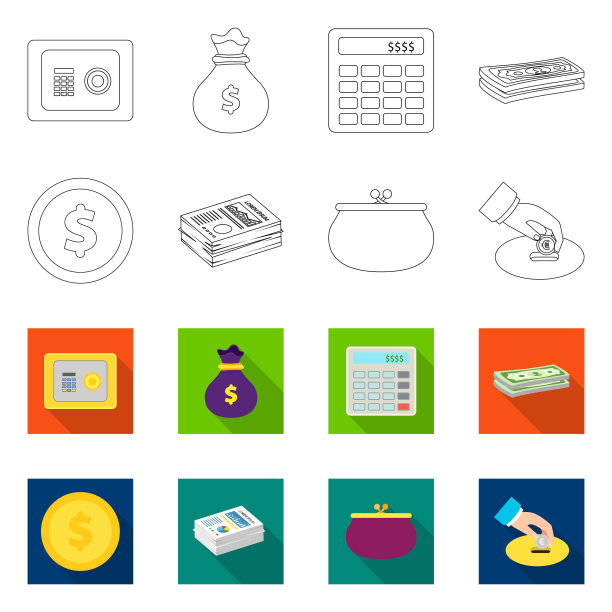 银行及银行的货币标志套装设计图片下载