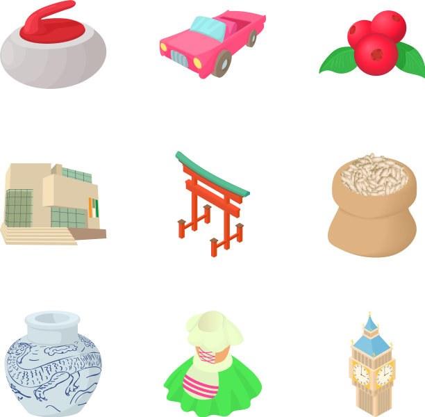 地球上的国家图标设置卡通风格图片下载