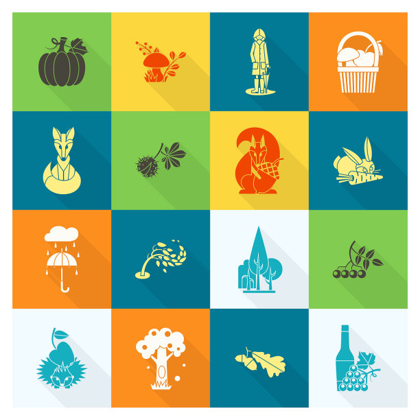 一套平坦的秋天图标图片下载