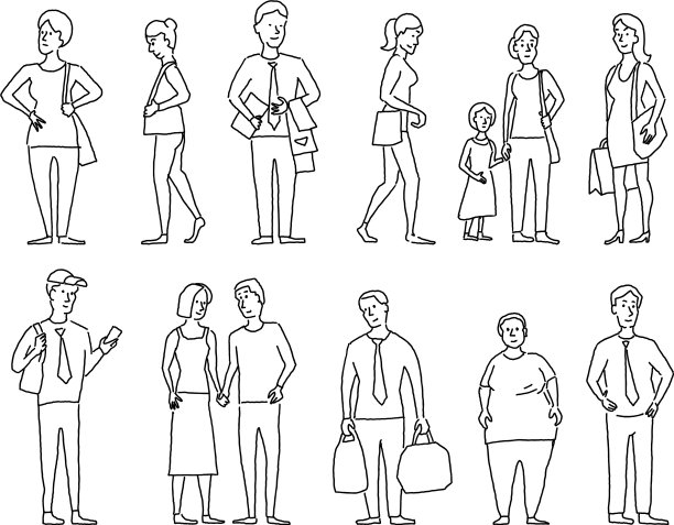 布景素描很多很多不同的人图片下载