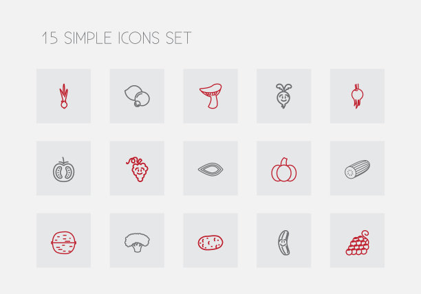 一套15可编辑的食物轮廓图标包括图片下载