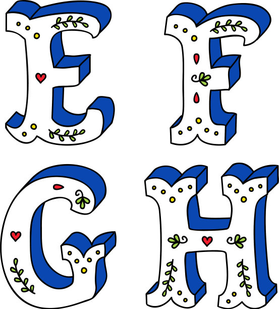 一套孤立的手绘字母与轮廓图片下载