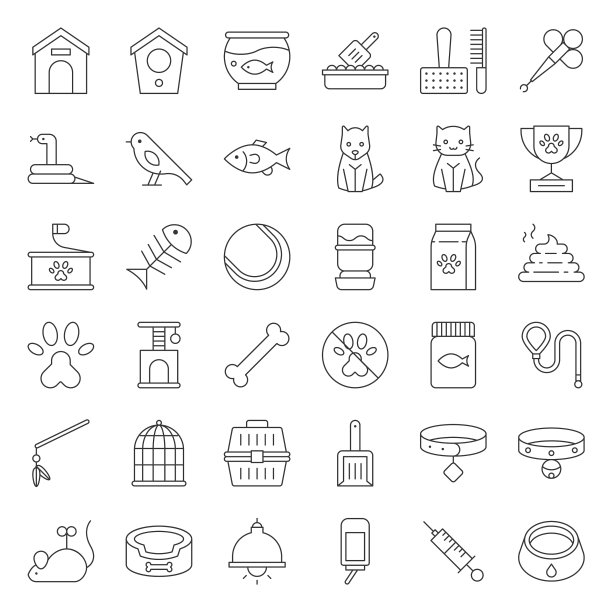 宠物店相关标志和细线图标图片下载