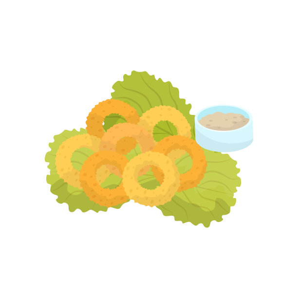 洋葱圈、生菜和酱汁快餐碟图片下载