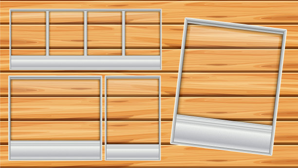 不同形状的相框在木板上图片下载