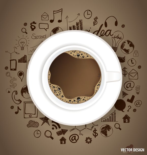 一杯带有应用程序图标的咖啡图片下载