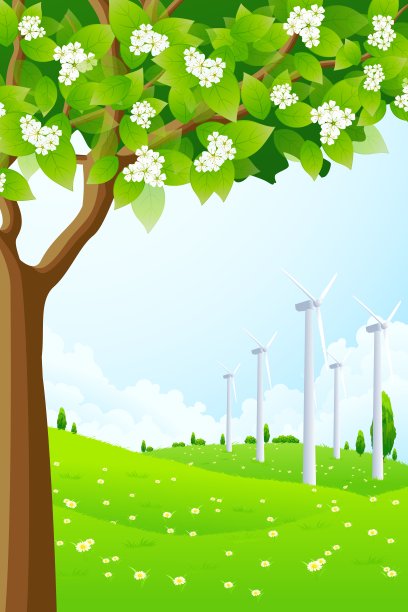 绿色景观与风力发电厂图片下载
