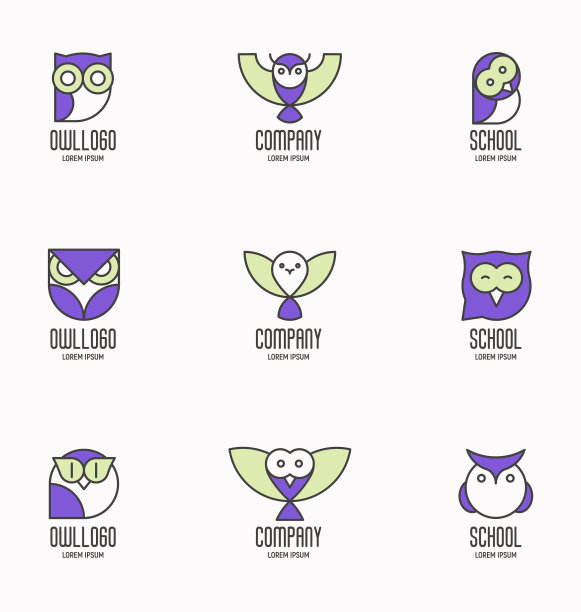 一组五颜六色的猫头鹰标志图片下载
