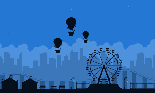 蓝色背景上的游乐园景色图片下载