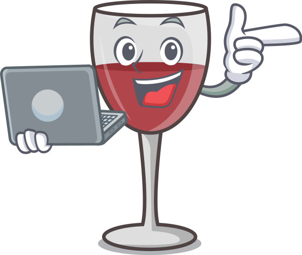 配有笔记本电脑的葡萄酒人物卡通风格图片下载