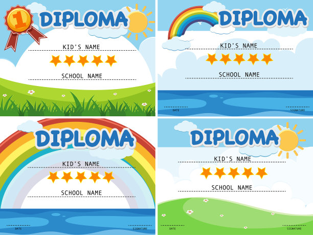 四种不同背景的文凭模板图片下载