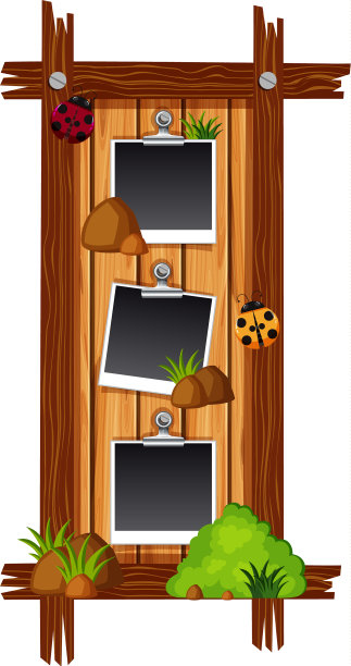 三个相框在长方形木板上图片下载