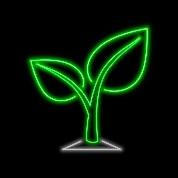 新芽霓虹标志上亮发光的黑色符号图片下载