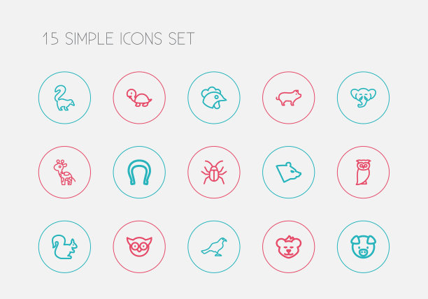 一组15可编辑的动物轮廓图标包括图片下载