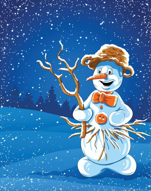 微笑的雪人在冬夜图片下载