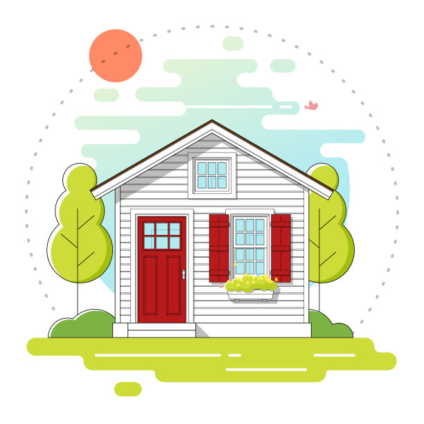 小房子和景观天景背景图片下载