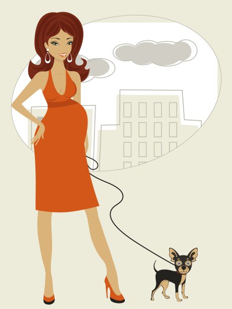 怀孕的女人和小狗图片下载