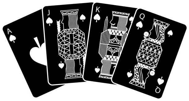 扑克游戏中的扑克牌是ace, jack, q和king spade图片下载