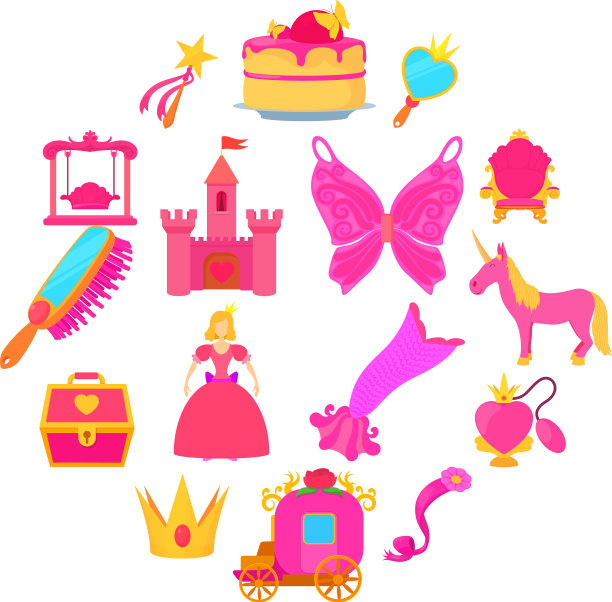 公主配件图标设置卡通风格图片下载