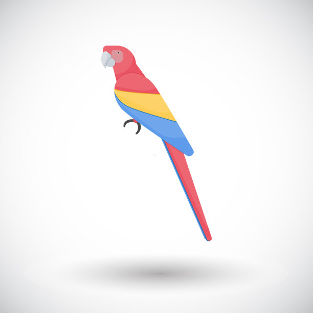 猩红色金刚鹦鹉鸟的平面图标图片下载