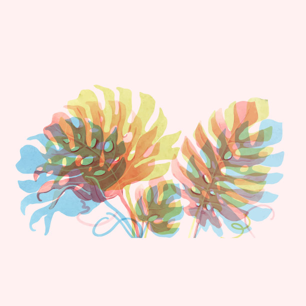 水彩热带棕榈叶集图片下载