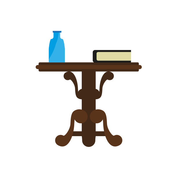 木制圆桌与书和瓶子隔离图片下载