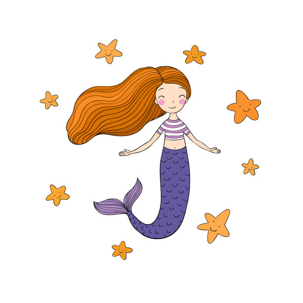 美丽的小美人鱼和海星塞壬海图片下载